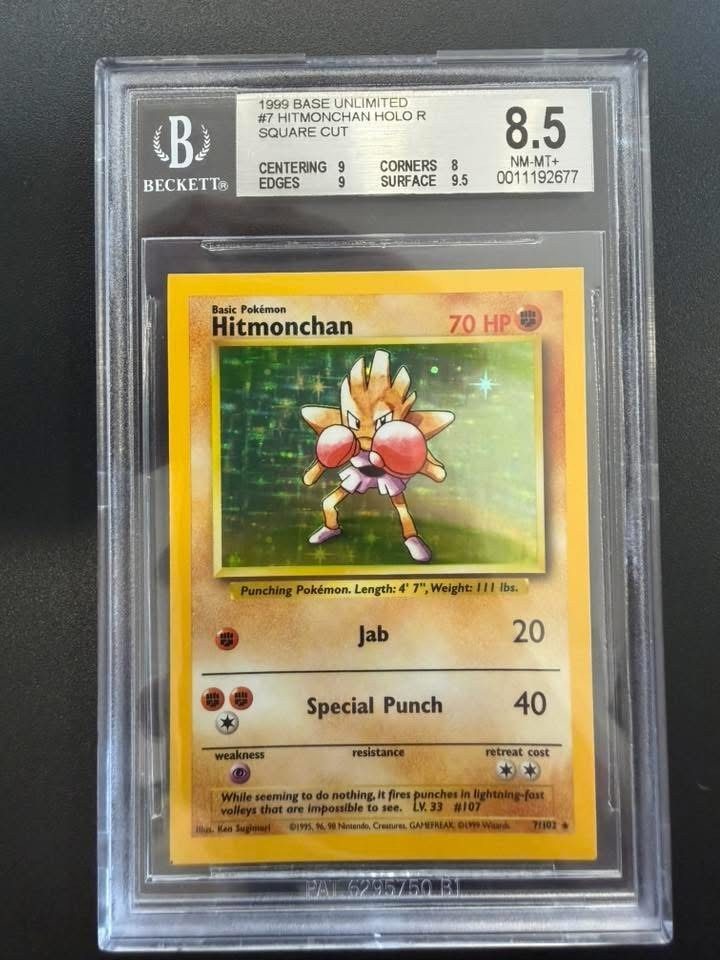 Pokèmon 1999 Hitmonchan Set Base Unlimited Holo Square Cut Wotc Beckett 8.5 Ing – Foto 1
