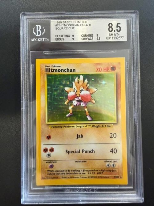 Pokèmon 1999 Hitmonchan Set Base Unlimited Holo Square Cut Wotc Beckett 8.5 Ing