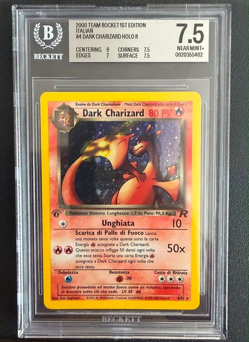 Pokèmon 2000 Dark Charizard Holo 4/82 BGS 7.5 1 Edizione Team Rocket Italiano