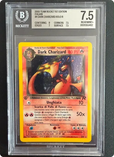 Pokèmon 2000 Dark Charizard Holo 4/82 BGS 7.5 1 Edizione Team Rocket Italiano